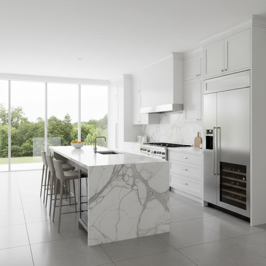 Luxury kitchen with built-in U-Line style refrigeration
