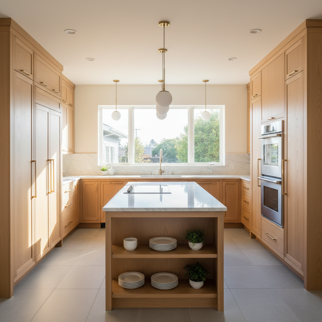 Upscale kitchen with integrated refrigerator and oven